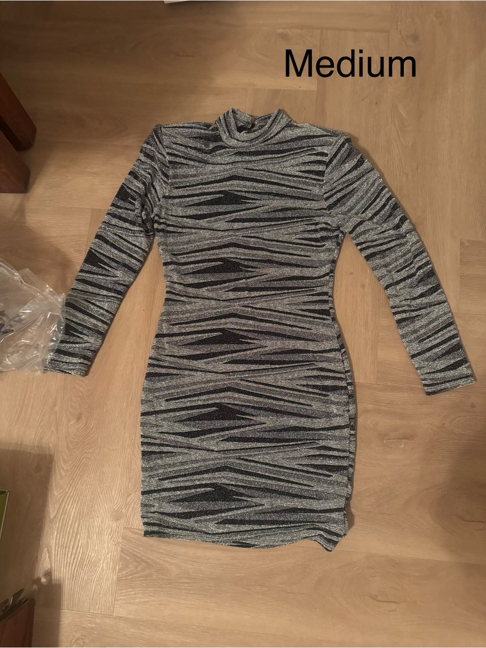 Fashion Nova Metallic Black & Silver Zebra Bodycon Mini Dress